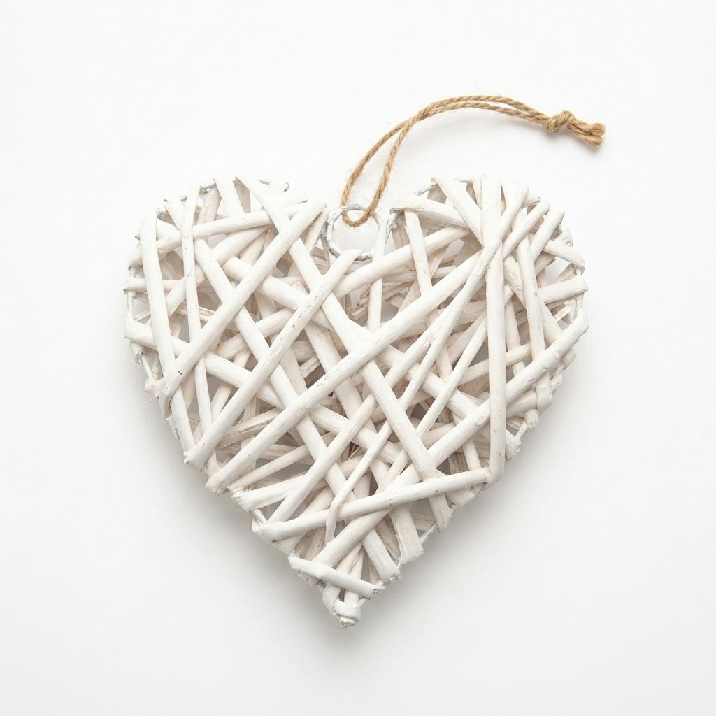 Cœur en osier blanc 20 cm